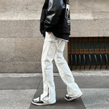 Men Jeans Zipper Slit Casual Pants Loose Straight Bootcut Pants