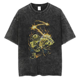 2024Men Vintage Black T Shirt Streetwear Harajuku Anime Print