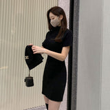 Women Dresses Turtleneck Short Sleeve Dress Skirt