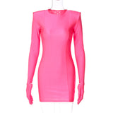 Women Dresses Spring round Neck Long Sleeve Gloves Sheath Dress