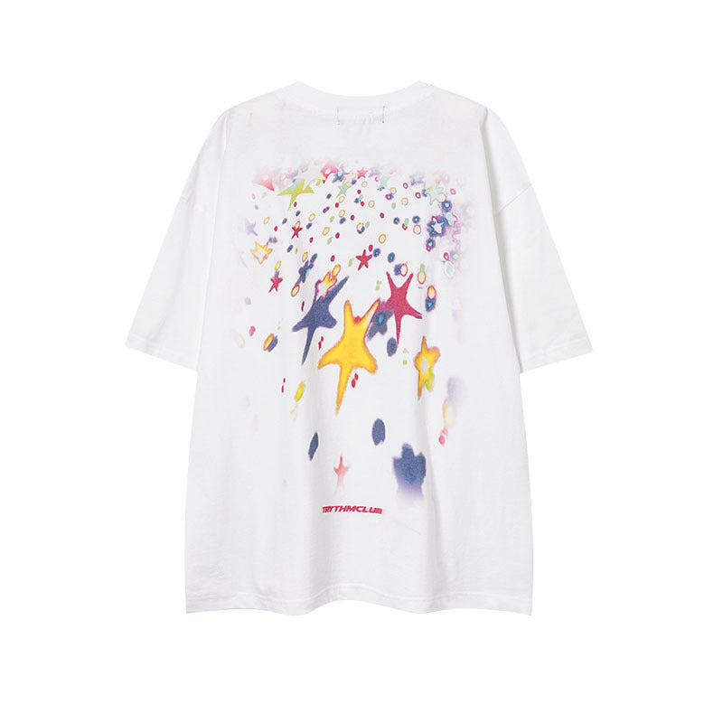 Men T Shirt Summer Five-Pointed Star Printed Couple Short Sleeve T-shirt