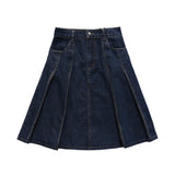 Women Long Skirt Denim Skirt A- line Pleated Skirt Loose Skirt