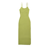 Women Dresses Summer round Neck Camisole Split Dress Backless Sexy Midi Dress (Xds0414)