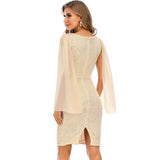 Women Evening Gown Sexy Casual Chiffon Long Sleeve Sequins Dress