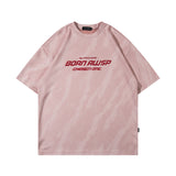 Men T Shirt Vintage Distressed Graffiti Suede Short Sleeve T-shirt
