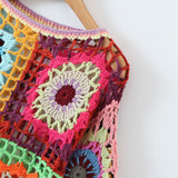 Women Sweater Knitwear Handmade Bell Sleeve Pullover Short Knitwear Artistic