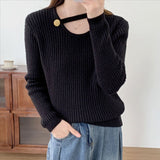 Women Knitted Pullover Autumn Hollow out off-Shoulder Knitwear Top