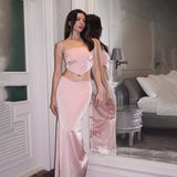 Women Dresses Shoulder Strap Satin Sling Long Skirt Suit Women's Spring Clothing Two-Piece Set (Csm202403)