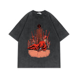 Washed and old short-sleeved T-shirt branded short-sleeved retro