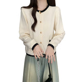 Women Knitted Cardigan Spring Long Sleeve round Neck Sweater Pocket Button Cardigan Loose Sweater