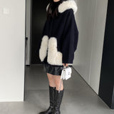 Women Cardigan Sweater Short Woolen Coat Autumn and Winter Long Sleeves Fur Collar Hooded Coat 2t7620