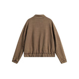 Unisex Jacket Retro Washed Distressed Stand Collar Jacket