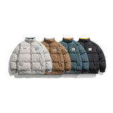 Unisex Winter Cotton Coat Color Letter Print Stand-up Collar Cotton-Padded Clothes Vintage Loose and Warm Cotton Jacket
