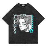 Washed retro t-shirt cartoon print graphic casual cotton summer short sleeves