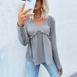 Women Knitted Sweater Autumn Long Sleeve Solid Color Bottoming Sweater