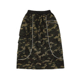 Women Long Skirt Camouflage Workwear Midi Skirt Multi-Pocket Multi-Button Zipper Skirt