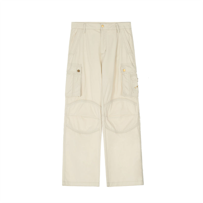 Men Sweatpants Multi-Pocket Slacks Straight-Leg Wide-Leg Pants