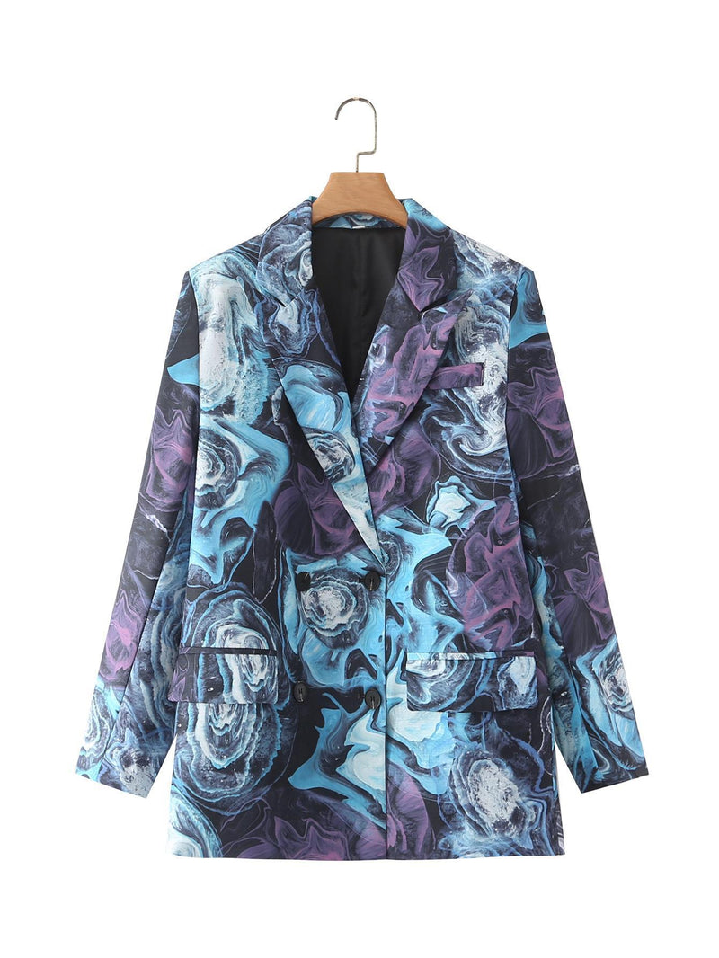 Women Suits Vintage Graffiti Printing Women's Casual Small Suit Coat