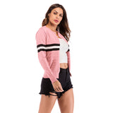 Women Knitted Sweater Autumn Striped Knitted Cardigan Long Sleeve round Neck Sweater Small Coat