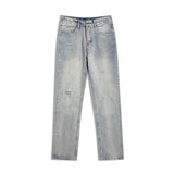 Men Jeans Straight Jeans Men's and Women's Retro Distressed Washed Loose Wide-Leg Pants