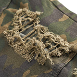 Men Sweatpants Camouflage Hole & Patch Straight-Leg Pants Trousers