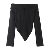 Women Sweater Knitwear Bow Lace-up Sweater Autumn Sexy Slim Fit Irregular Top