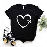 Travel plane heart love Print Women tshirt Cotton Casual