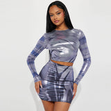 Women Co-Ord Set Long Sleeve Top Sexy Skinny Hip Skirt Outfit