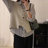 Women Knitted Cardigan Spring Vintage Loose Sweater Vest Casual Wool Sweater