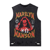 Men Vest Retro Washed Vintage Manson High Street Sleeveless T-shirt