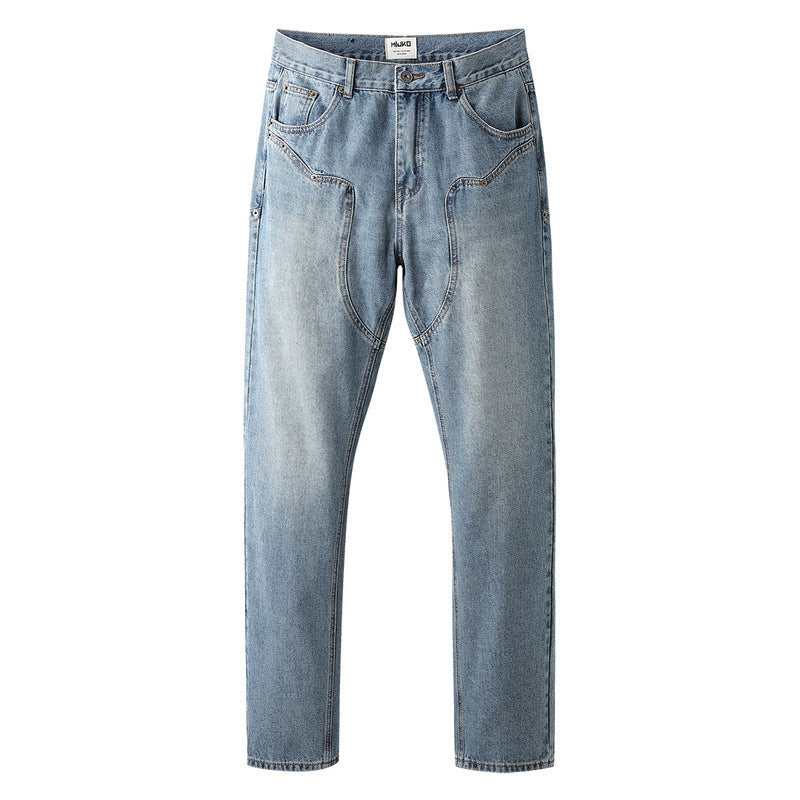 Men Jeans Retro Washed Distressed Straight Jeans