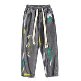 Men Jeans Graffiti Jeans Men's Spring and Autumn plus Size Hip Hop Wide-Leg Pants Straight Loose