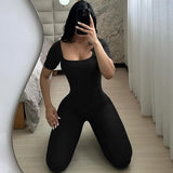 Women Jumpsuit Summer Backless Short Sleeve Jumpsuit (Hawthaw0412)