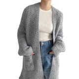 Women Cardigan Sweater Autumn and Winter Loose Pocket Texture Interwoven Long Cardigan Jacket Kc81