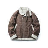 Unisex Winter Cotton Coat Suede Lapel Cotton-Padded Coat Vintage Pocket Decoration Warm-Keeping Cotton Clothing
