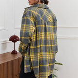 Women Trench Coat Winter Plaid Long Sleeve Shirt Loose Casual