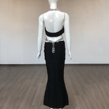 Women Evening Dress Hollow-out Midriff Backless Black Dress Bandage Gown