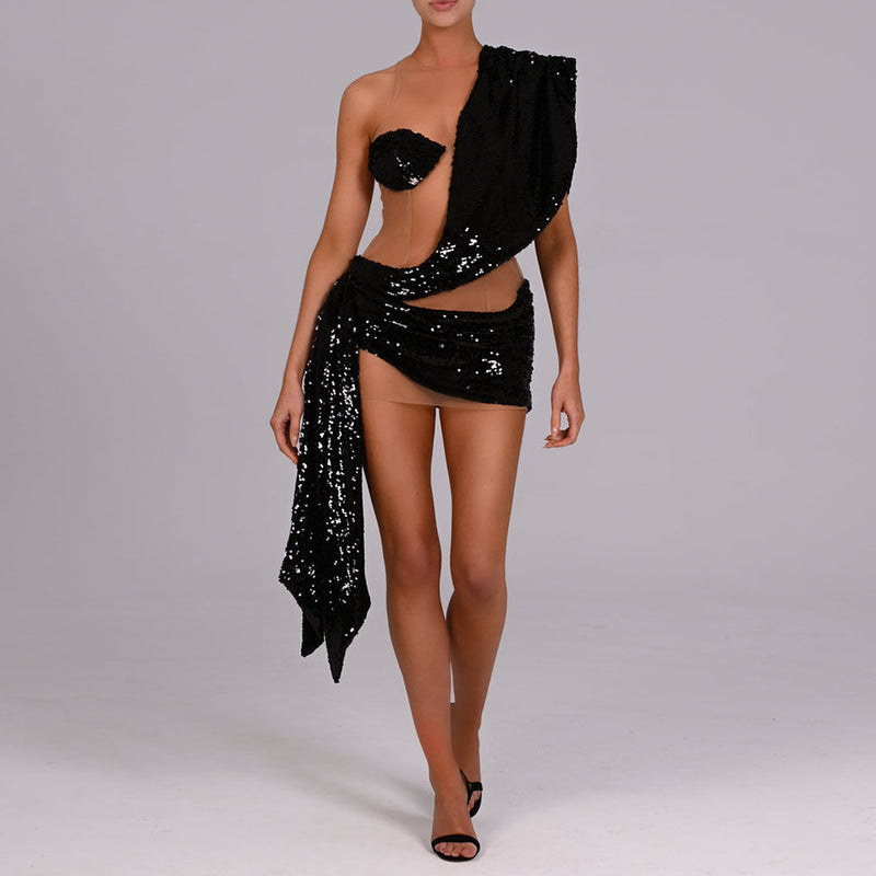 Women Dresses Sexy Sequins Dress Dress Skirt Hip Skirt (Zns0409)