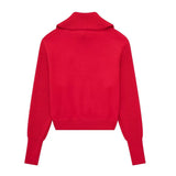 Women Sweater Knit Wear Zipper Wide Collar Casual Top Sweater