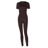 Women Jumpsuit Spring Short Sleeve Zipper Sports Yoga Jumpsuit (Hawthaw0412)