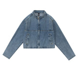 Women Jacket Short Denim Jacket Women's Autumn Loose Casual Stand Collar Zipper Jacket Cardigan