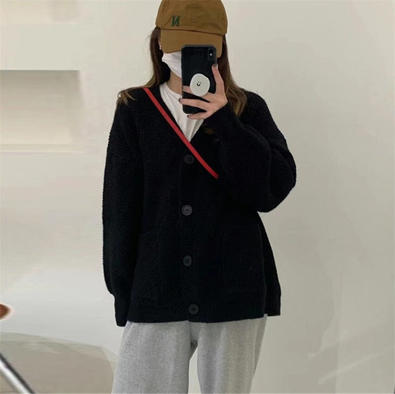 Women Knitwear Fall/Winter V-neck Sweater Coat Loose Knitted Cardigan