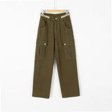 Women Sweatpants Multi-Pocket Casual Working Pants Women Loose Straight-Leg Wide-Leg Pants