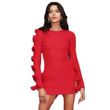 Women Dresses Bandage Long Sleeve Dress Hollow Bow Party Dress Skirt (Ont0408)