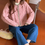 Women Knitted Cardigan round Neck Single-Breasted Long Sleeve Sweater Sweater