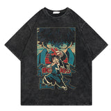 Washed retro T-shirt graphic casual cotton short sleeves