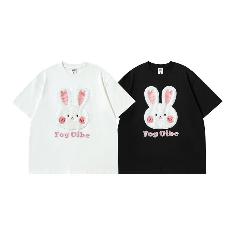 Men T Shirt Rabbit Embroidered Patch Short Sleeve T-shirt