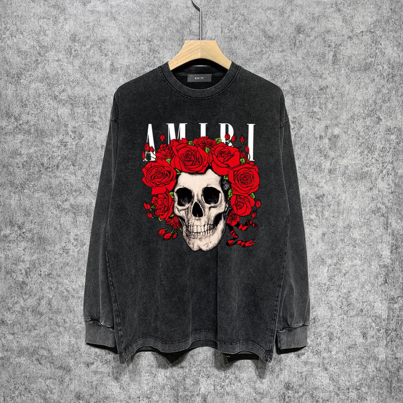 Amiri Long-Sleeve Shirt Skull Pattern Vintage Long Sleeve T-shirt