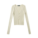 Women Tops Spring/Summer V-neck Hollow Cardigan Solid Color Short Top