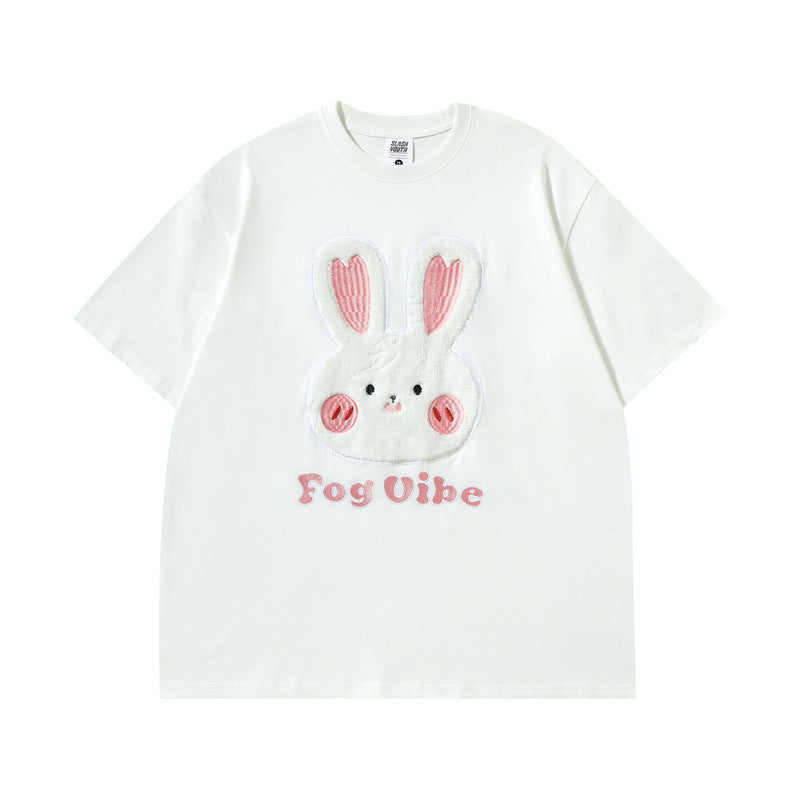 Men T Shirt Rabbit Embroidered Patch Short Sleeve T-shirt